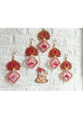 Style Speaks India MDF Pink Lotus Wall Hanging Elegant Wall Decor for Ganpati Gauri Diwali Pack of 50