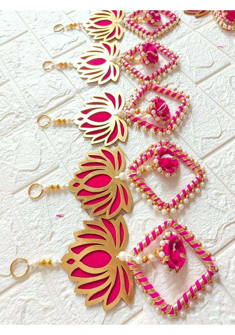 Style Speaks India MDF Pink Lotus Wall Hanging Elegant Wall Decor for Ganpati Gauri Diwali Pack of 50 - Indya