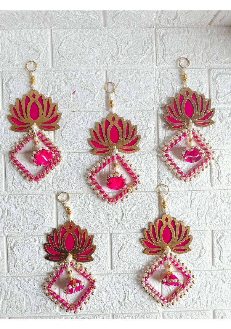 Style Speaks India MDF Pink Lotus Wall Hanging Elegant Wall Decor for Ganpati Gauri Diwali Pack of 50 - Indya