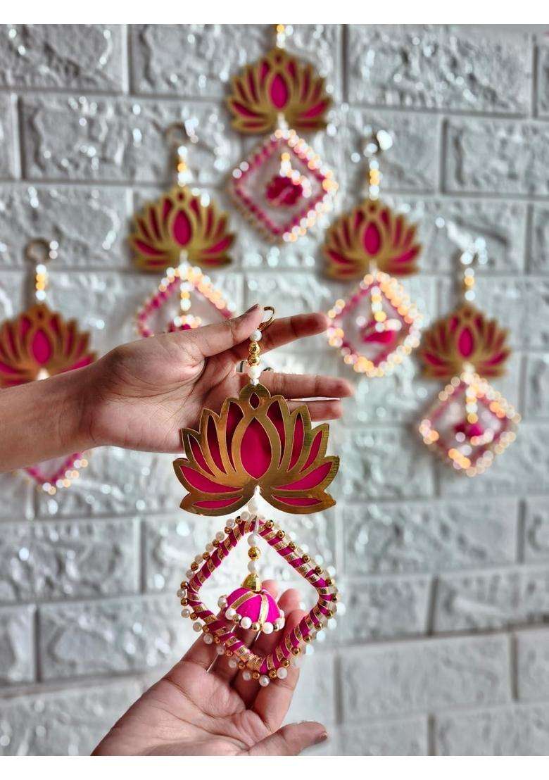 Style Speaks India MDF Pink Lotus Wall Hanging Elegant Wall Decor for Ganpati Gauri Diwali Pack of 50 - Indya