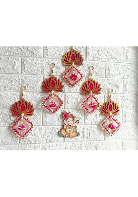 Style Speaks India MDF Pink Lotus Wall Hanging Elegant Wall Decor for Ganpati Gauri Diwali Pack of 50