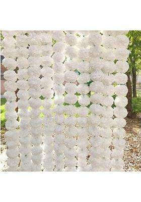 Style Speaks India Indian Handmade Long Artificial Marigold Flower Garlands White Pack of 50