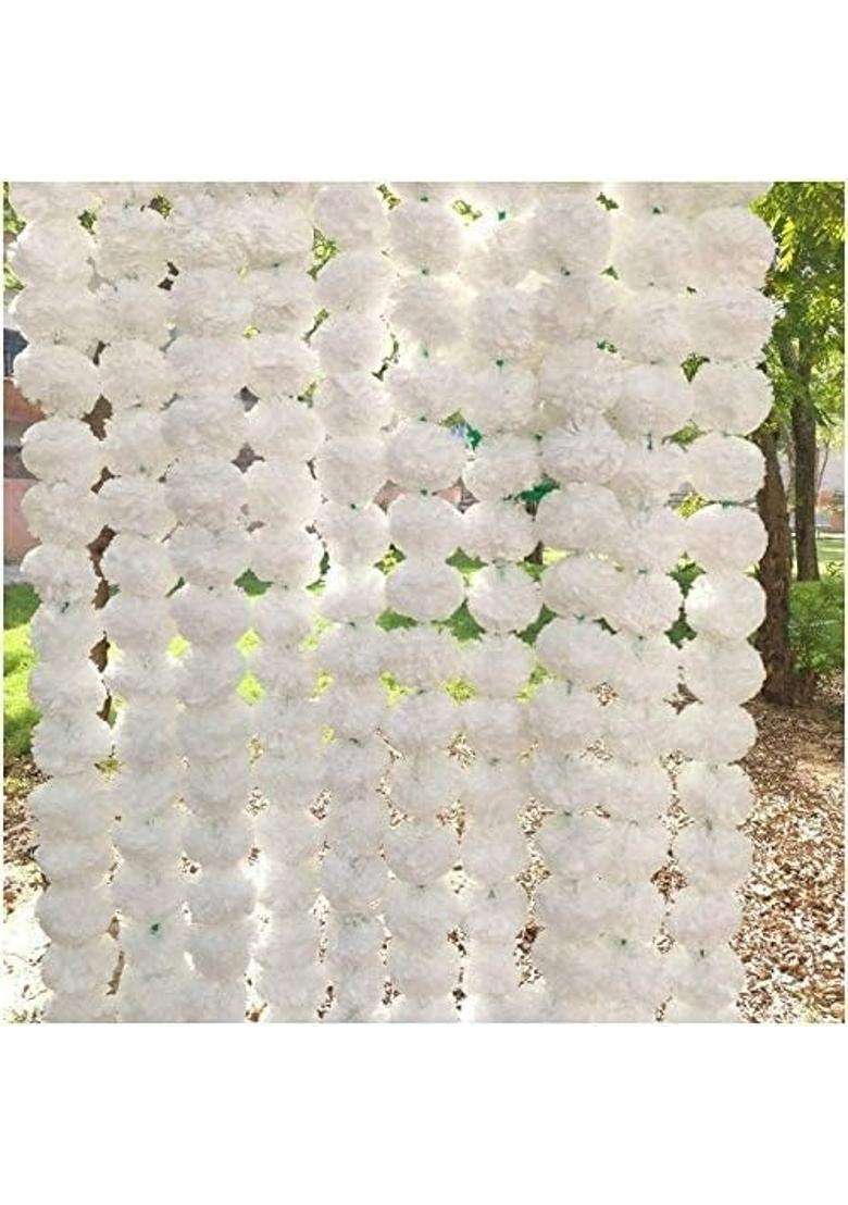Style Speaks India Indian Handmade Long Artificial Marigold Flower Garlands White Pack of 50 - Indya