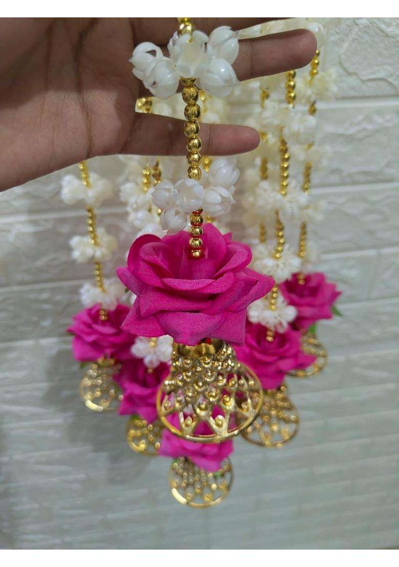 Style Speaks India Artificial Jasmine Rose Garland with Golden Bells Off White and Pink Pack of 30 - Indya