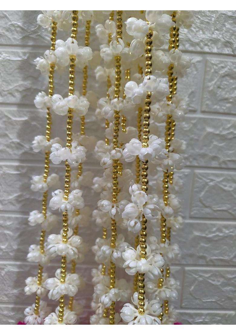 Style Speaks India Artificial Jasmine Rose Garland with Golden Bells Off White and Pink Pack of 30 - Indya