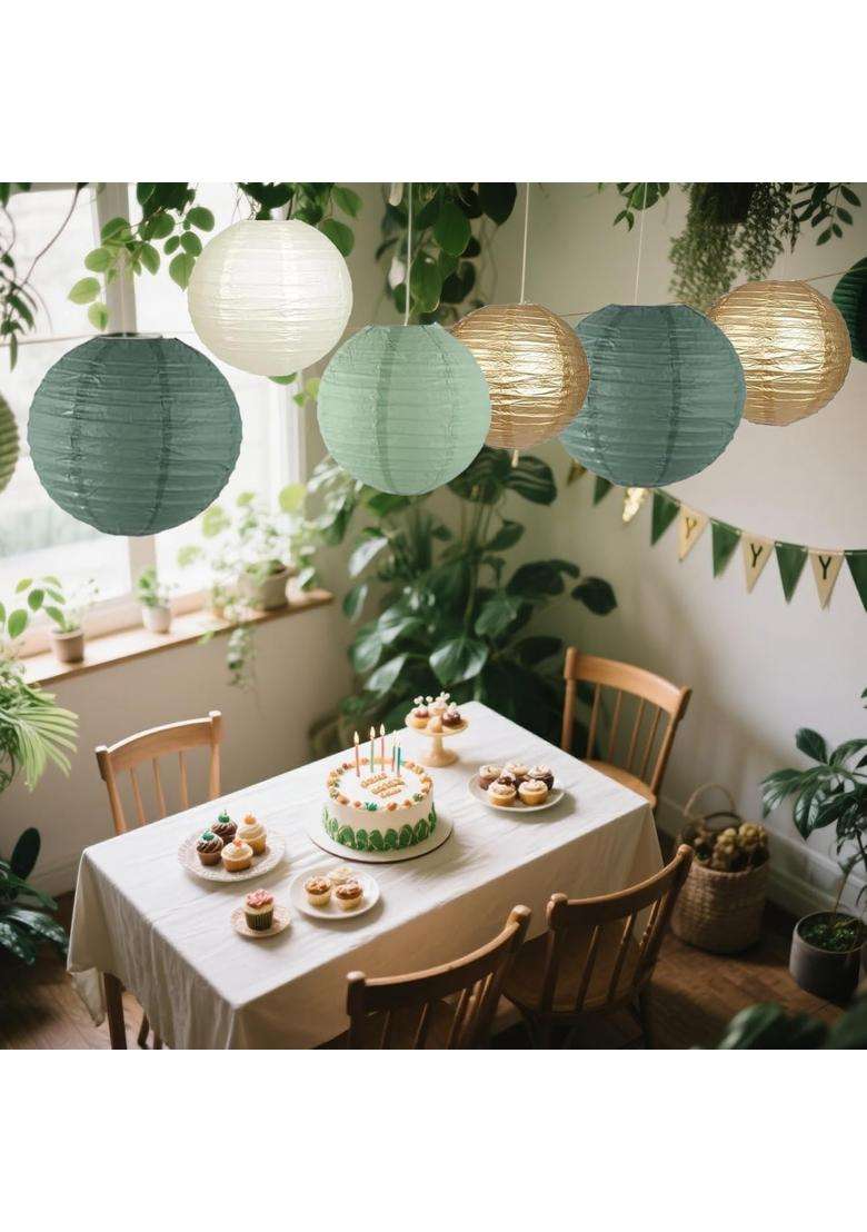 We Moment Zone 12Pcs Paper Lanterns Decorative Sage Green and Gold Ivory Round Paper Lanterns for Rustic - Indya