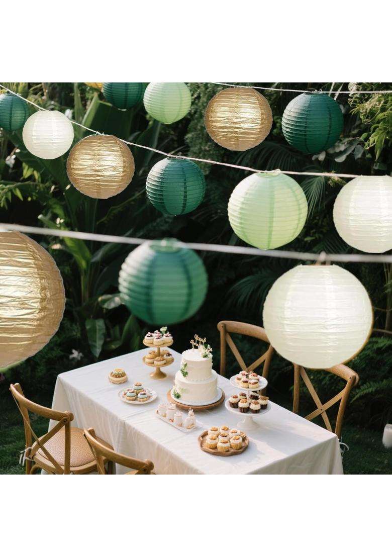 We Moment Zone 12Pcs Paper Lanterns Decorative Sage Green and Gold Ivory Round Paper Lanterns for Rustic - Indya