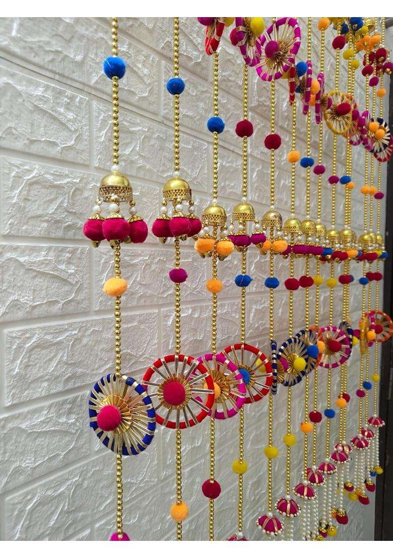 Style Speaks India 4 Feet Decorative Pom Latkan Garland Multicolor Pack of 30 - Indya