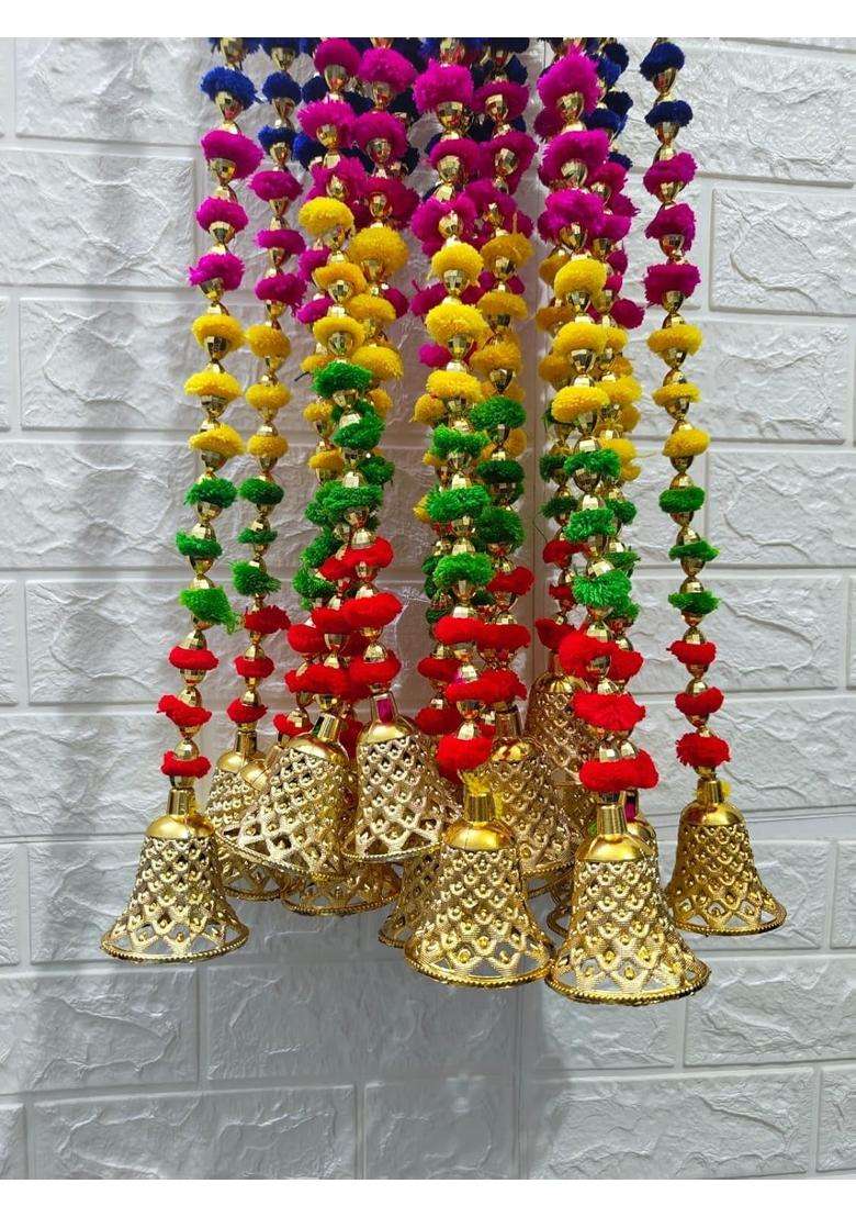 Style Speaks India 4 Feet Multicolor Pom and Beads Garland with Bells for Wall Hanging Pack of 40 - Indya