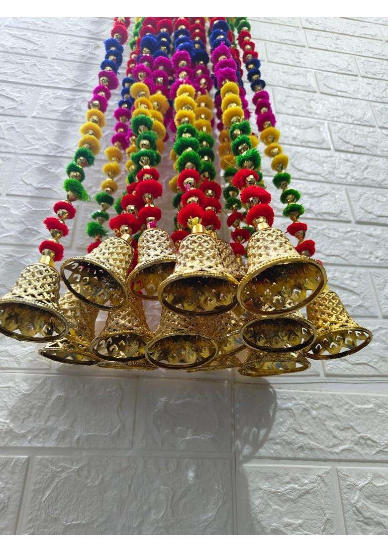 Style Speaks India 4 Feet Multicolor Pom and Beads Garland with Bells for Wall Hanging Pack of 40 - Indya