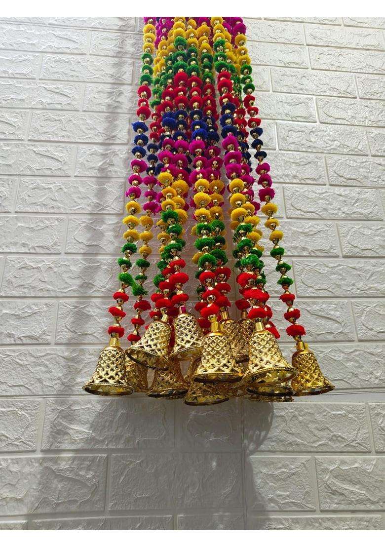 Style Speaks India 4 Feet Multicolor Pom and Beads Garland with Bells for Wall Hanging Pack of 40 - Indya