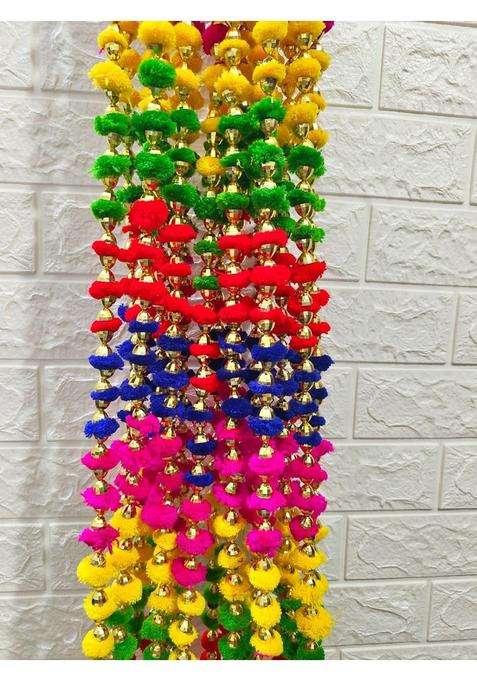 Style Speaks India 4 Feet Multicolor Pom and Beads Garland with Bells for Wall Hanging Pack of 40