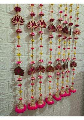 Style Speaks India Pink 3 Feet MDF Wooden Lotus Garland with Pom and Tassels Pack of 40