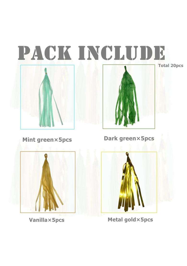 Mienocol 20Pcs Party Garlands Champagne Gold Mintgreen Tassel Garland Paper Tassel Banner for Vintage - Indya