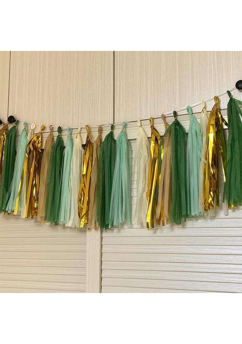 Mienocol 20Pcs Party Garlands Champagne Gold Mintgreen Tassel Garland Paper Tassel Banner for Vintage - Indya