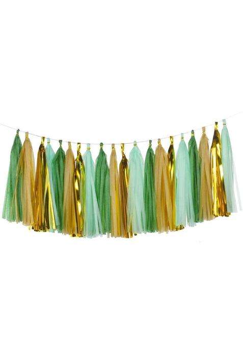 Mienocol 20Pcs Party Garlands Champagne Gold Mintgreen Tassel Garland Paper Tassel Banner for Vintage