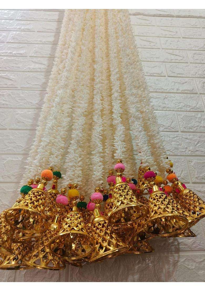 Style Speaks India 3 Feet Artificial Jasmine Flower Garlands with Pom and Bell Pack of 20 - Indya