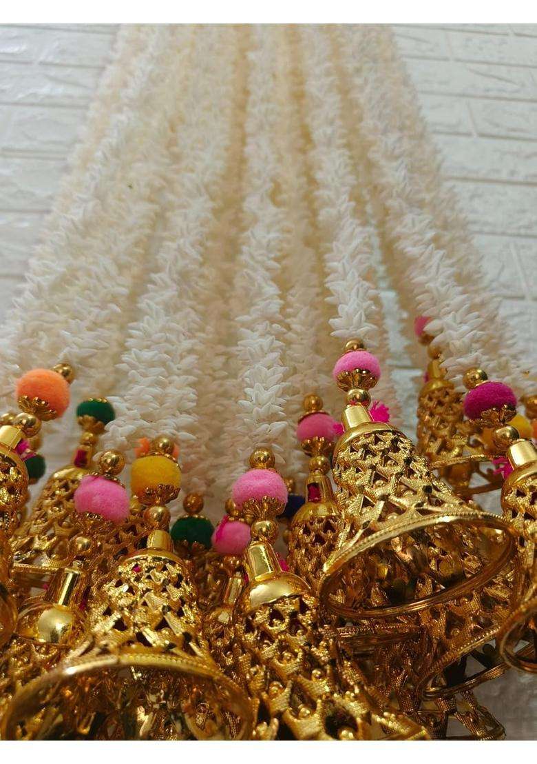 Style Speaks India 3 Feet Artificial Jasmine Flower Garlands with Pom and Bell Pack of 20 - Indya