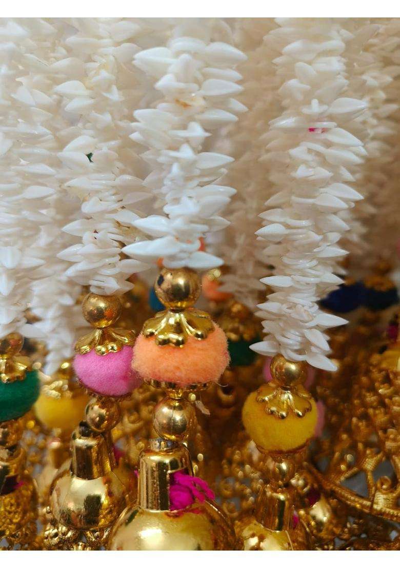 Style Speaks India 3 Feet Artificial Jasmine Flower Garlands with Pom and Bell Pack of 20 - Indya