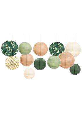 Aobkiat Party Decorations Paper Lanterns Set 12Pcs Sage Green Brown Chinese Japanese Hanging Paper Lantern