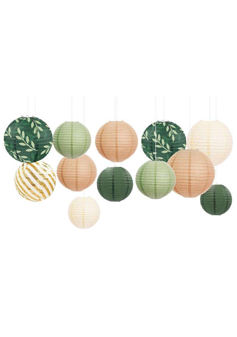 Aobkiat Party Decorations Paper Lanterns Set 12Pcs Sage Green Brown Chinese Japanese Hanging Paper Lantern - Indya