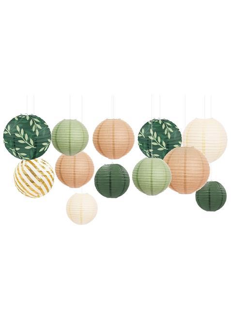 Aobkiat Party Decorations Paper Lanterns Set 12Pcs Sage Green Brown Chinese Japanese Hanging Paper Lantern