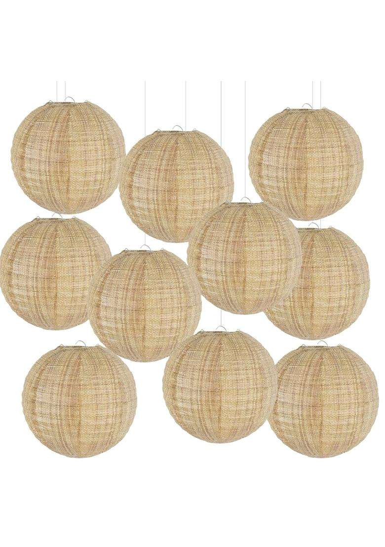 Yunxuan Beige Boho Party Decorations Burlap Hanging Paper Lanterns Pack of 10 - Indya
