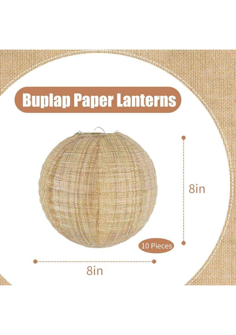 Yunxuan Beige Boho Party Decorations Burlap Hanging Paper Lanterns Pack of 10 - Indya