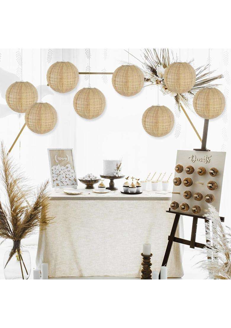 Yunxuan Beige Boho Party Decorations Burlap Hanging Paper Lanterns Pack of 10 - Indya