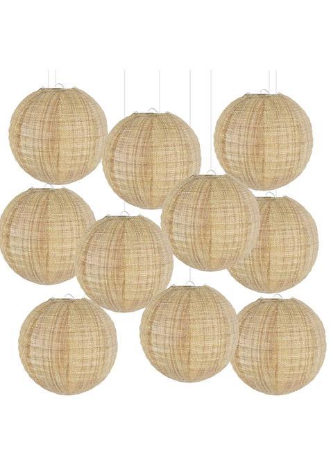 Yunxuan Beige Boho Party Decorations Burlap Hanging Paper Lanterns Pack of 10