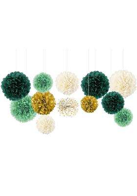 Nicrolandee Wedding Party Decorations 12 Pcs Green Ivory Tissue Paper Pom Poms for Neutral Baby Shower