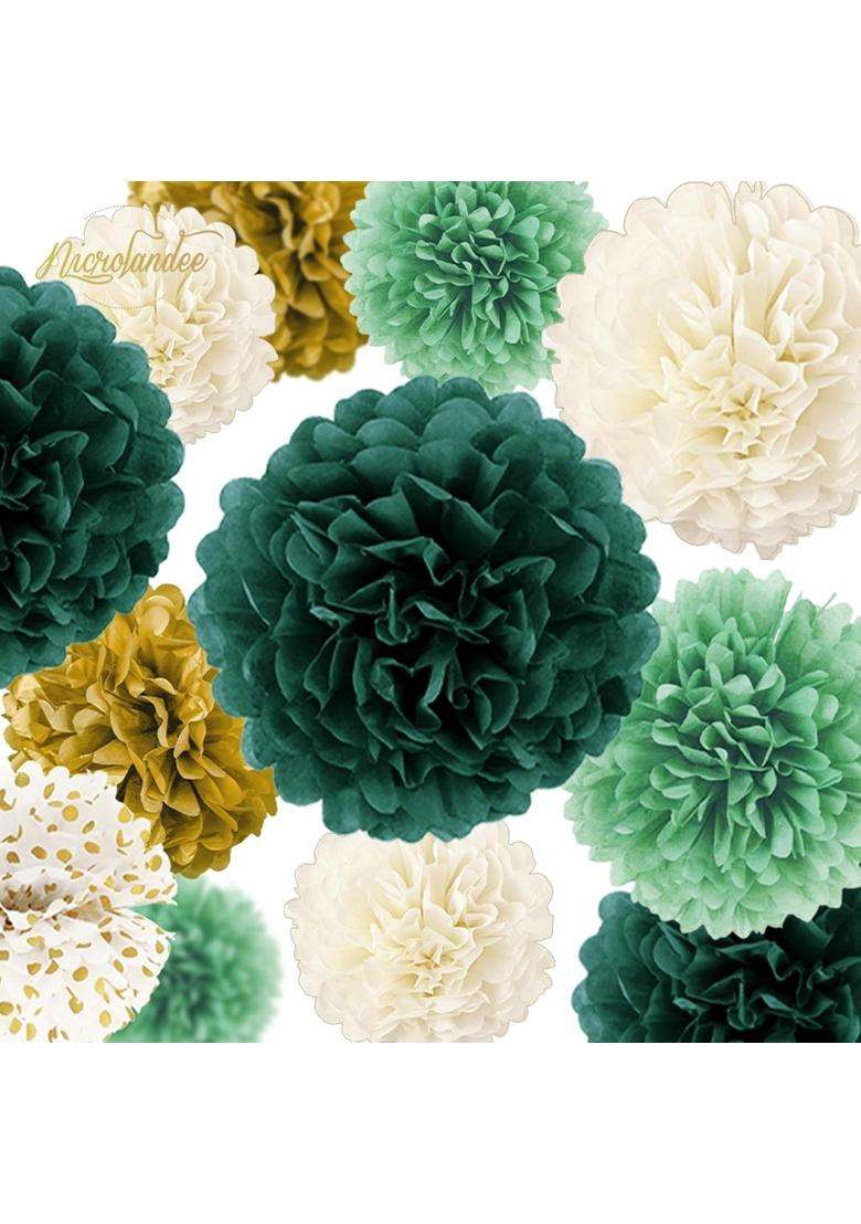 Nicrolandee Wedding Party Decorations 12 Pcs Green Ivory Tissue Paper Pom Poms for Neutral Baby Shower - Indya