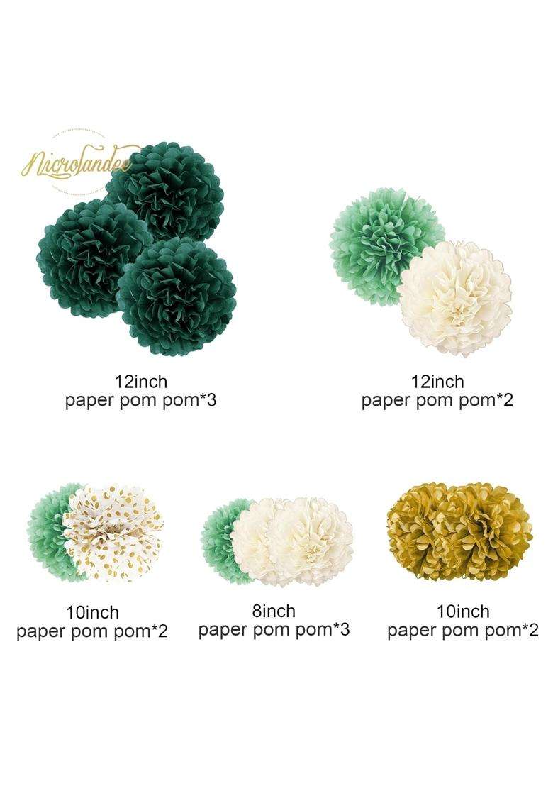 Nicrolandee Wedding Party Decorations 12 Pcs Green Ivory Tissue Paper Pom Poms for Neutral Baby Shower - Indya