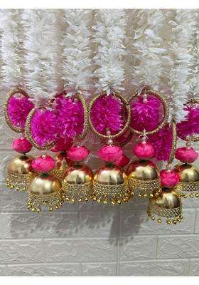 Style Speaks India 3 Feet Jasmine Garland with Pink Flower Latkan and Ghoongroo Tassels Pack of 50