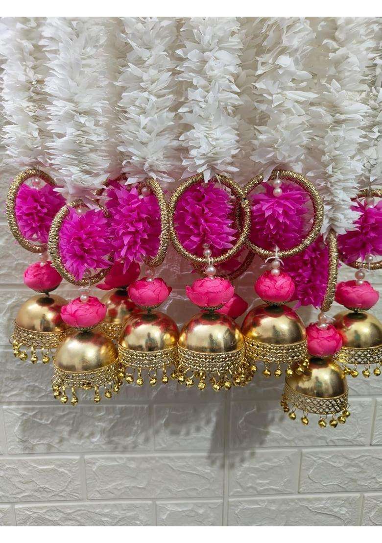 Style Speaks India 3 Feet Jasmine Garland with Pink Flower Latkan and Ghoongroo Tassels Pack of 50 - Indya
