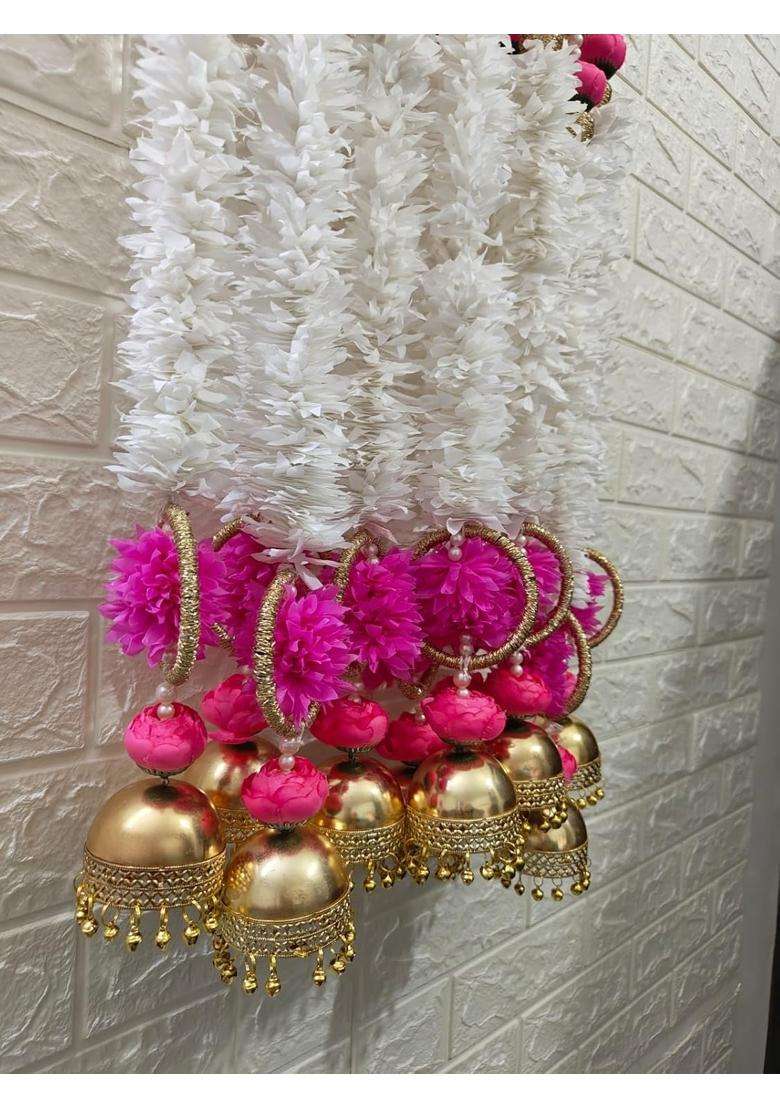Style Speaks India 3 Feet Jasmine Garland with Pink Flower Latkan and Ghoongroo Tassels Pack of 50 - Indya