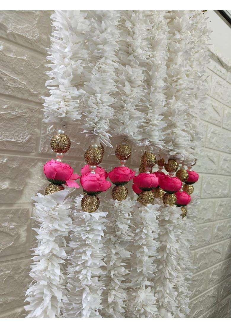 Style Speaks India 3 Feet Jasmine Garland with Pink Flower Latkan and Ghoongroo Tassels Pack of 50 - Indya