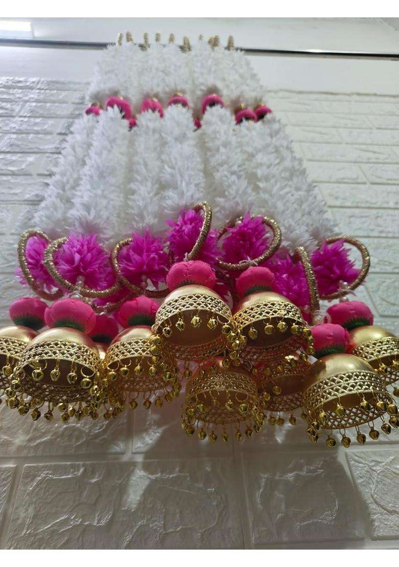 Style Speaks India 3 Feet Jasmine Garland with Pink Flower Latkan and Ghoongroo Tassels Pack of 50 - Indya