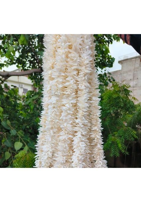 Style Speaks India 3 Feet Off White Jasmine Fluffy Mala with Colorful Flowers Pack of 40