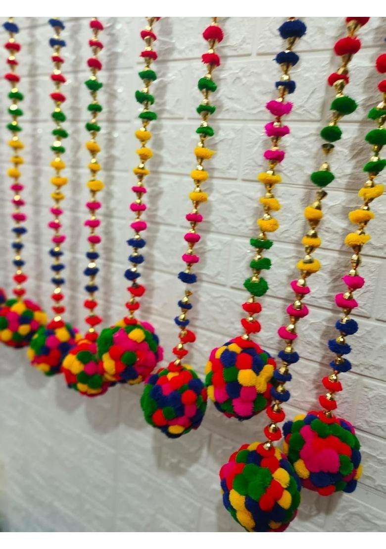 Style Speaks India 4 Feet Colorful Felt Ball Pom Garland Multicolor Pack of 20 - Indya