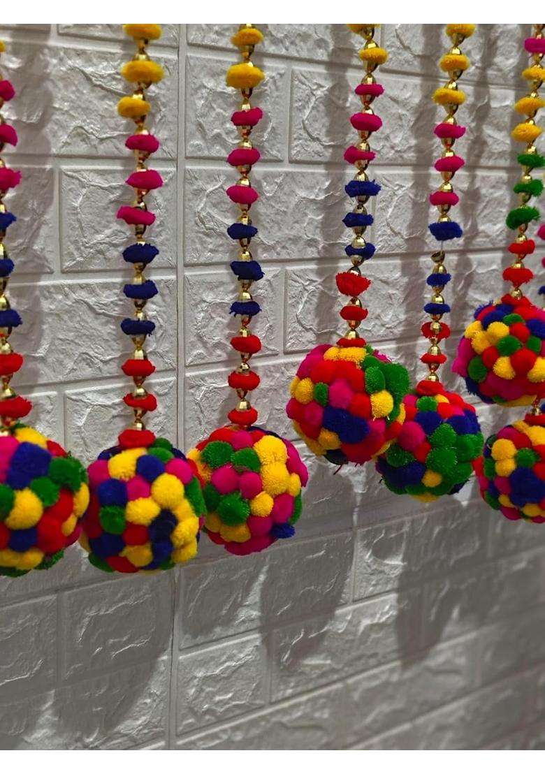 Style Speaks India 4 Feet Colorful Felt Ball Pom Garland Multicolor Pack of 20 - Indya