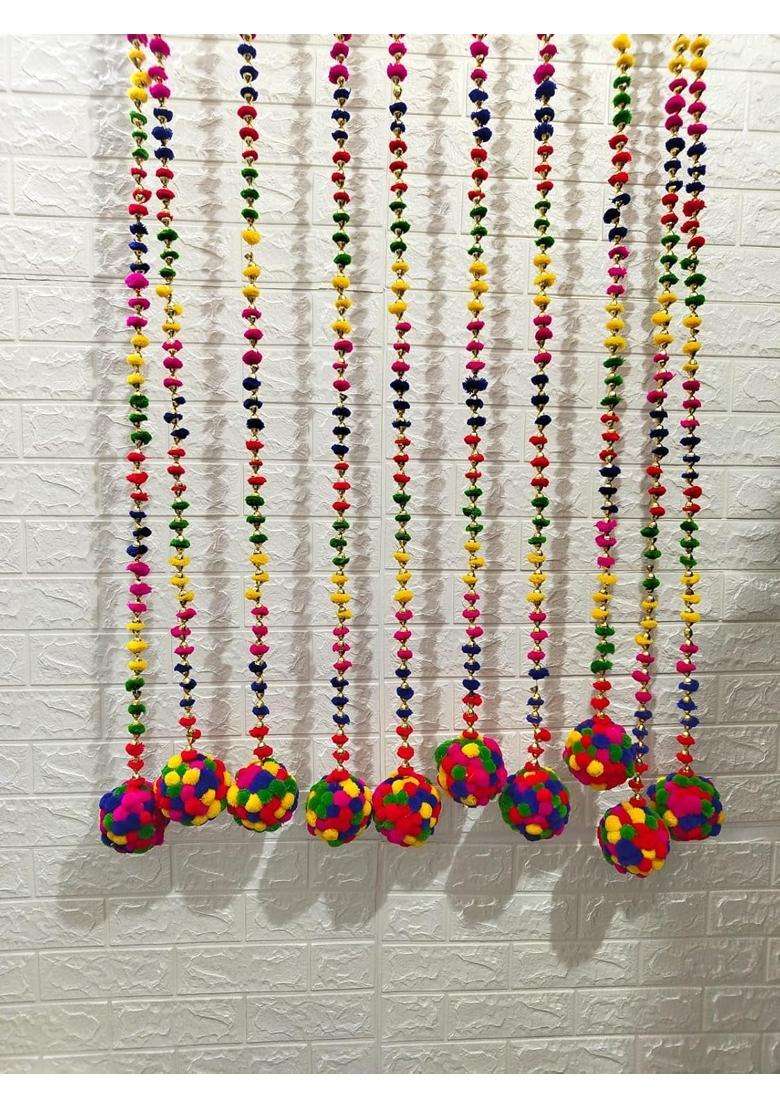 Style Speaks India 4 Feet Colorful Felt Ball Pom Garland Multicolor Pack of 20 - Indya