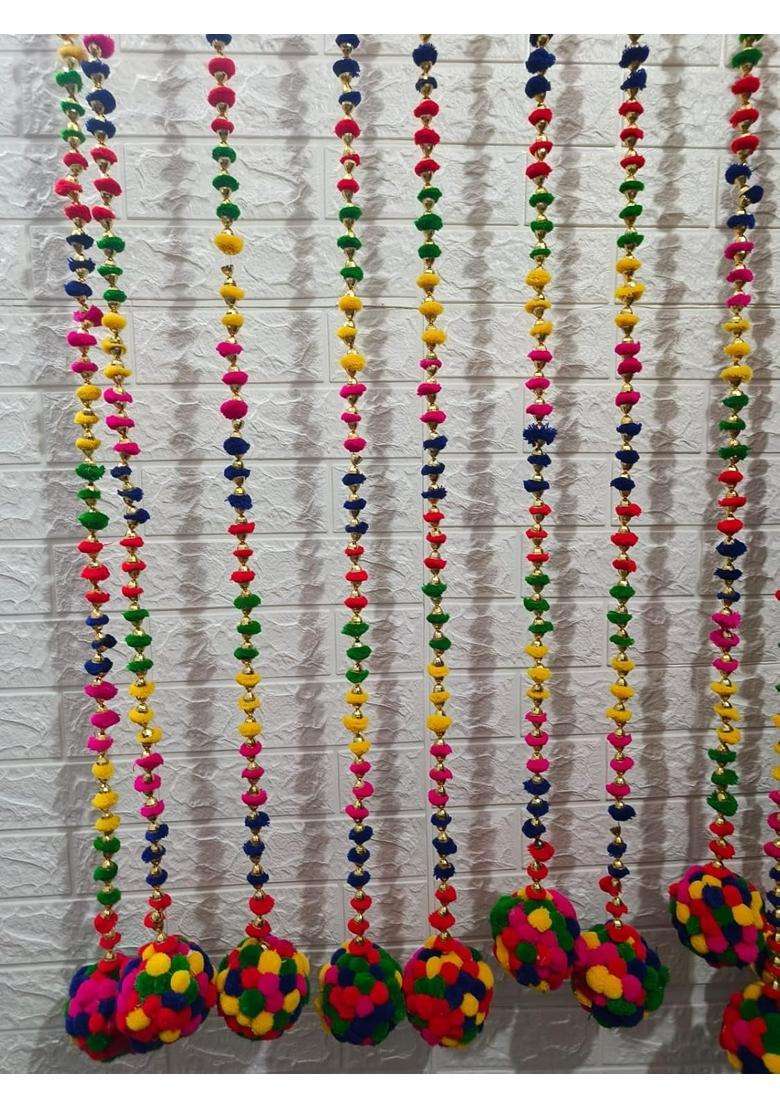 Style Speaks India 4 Feet Colorful Felt Ball Pom Garland Multicolor Pack of 20 - Indya