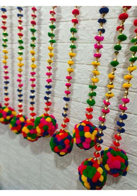 Style Speaks India 4 Feet Colorful Felt Ball Pom Garland Multicolor Pack of 20