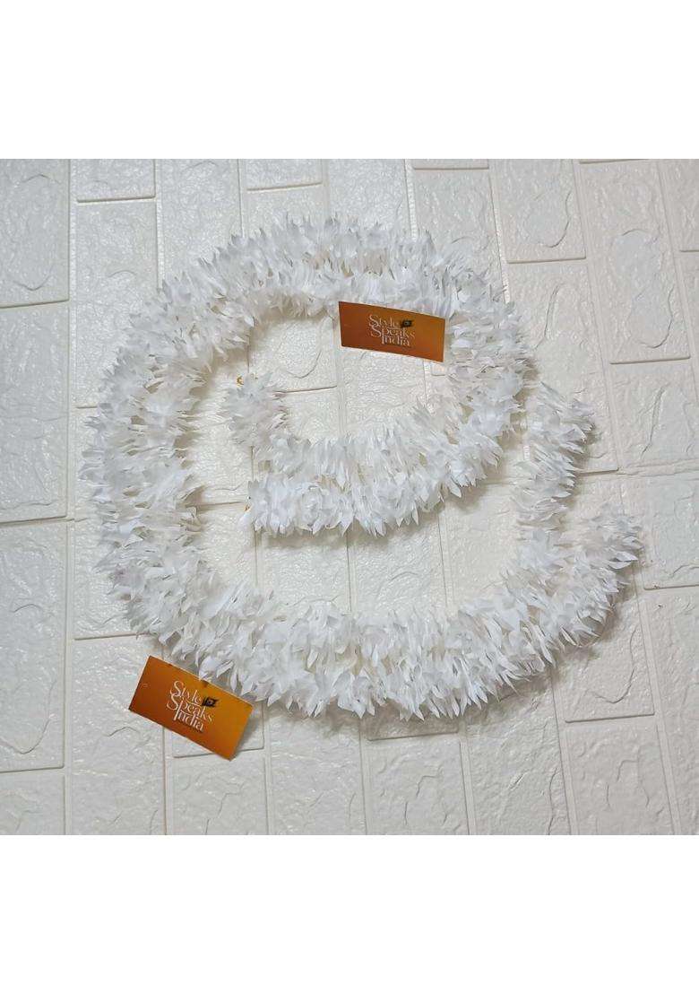 Style Speaks India 3 Feet White Jasmine Fluffy Mala with Colorful Flowers Decorative Flower Strings Pack of 50 - Indya