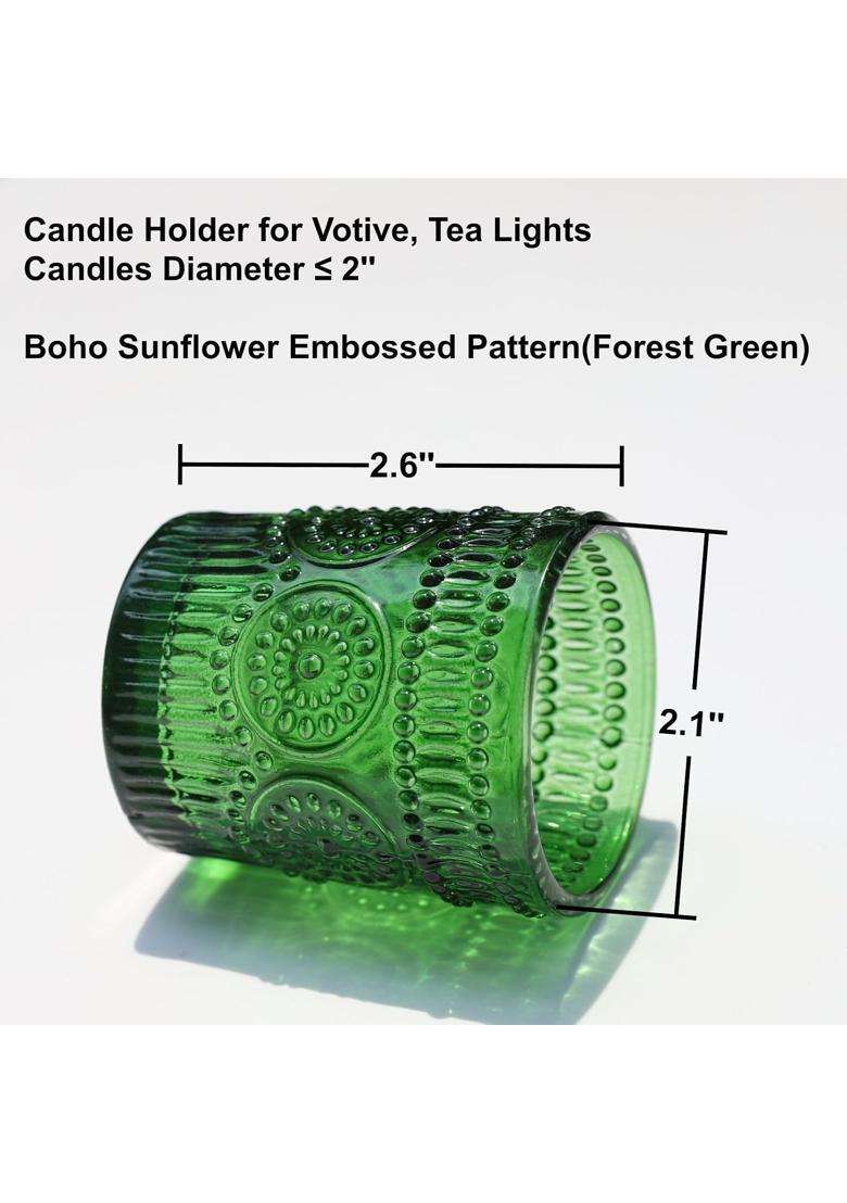 Vohocandle Sunflower Embossed Green Tealight Holders Glass Tea Light Holder Set of 12 - Indya