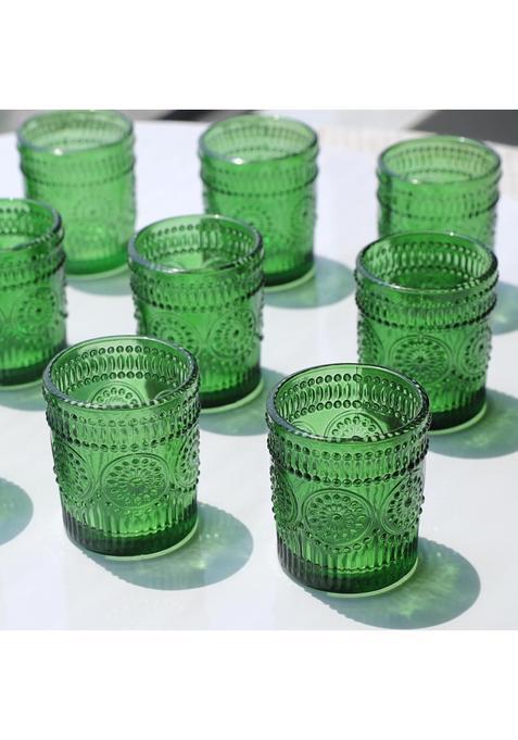 Vohocandle Sunflower Embossed Green Tealight Holders Glass Tea Light Holder Set of 12