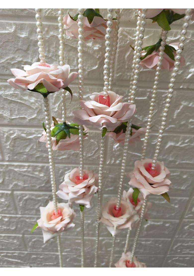 Style Speaks India 4 Feet Rose and Pearl Flower Garland Elegant Floral Decorative Garland Pack of 40 - Indya