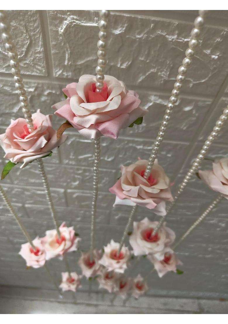 Style Speaks India 4 Feet Rose and Pearl Flower Garland Elegant Floral Decorative Garland Pack of 40 - Indya