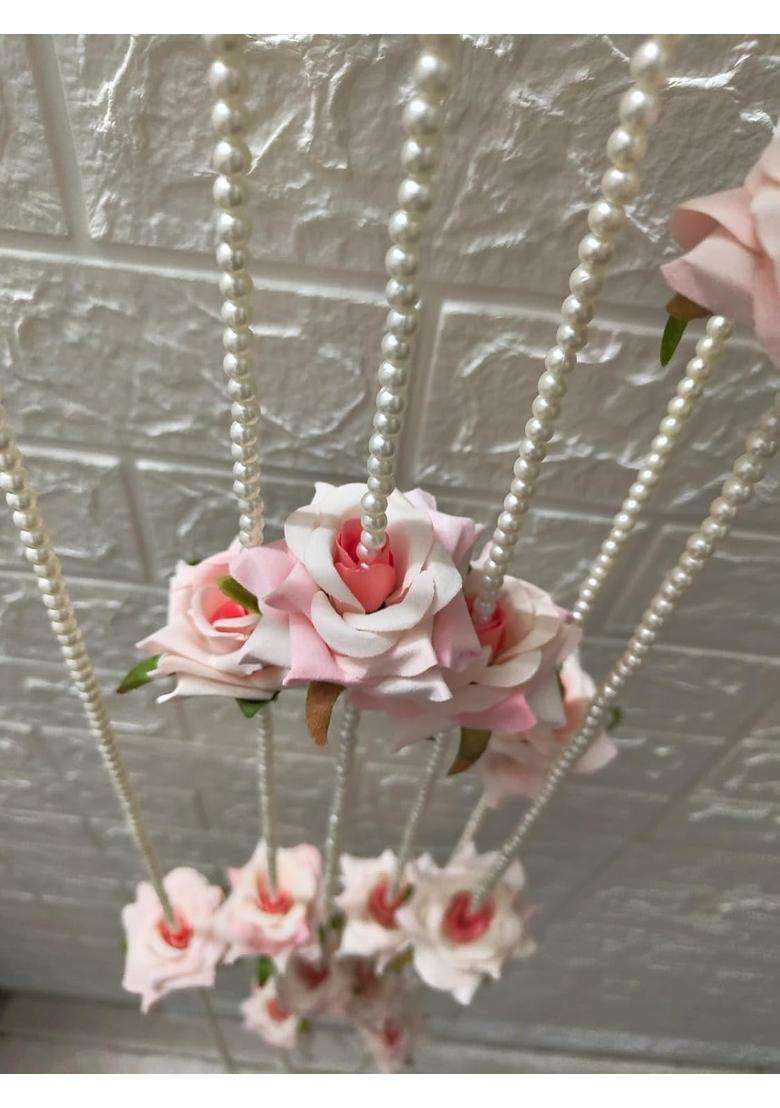 Style Speaks India 4 Feet Rose and Pearl Flower Garland Elegant Floral Decorative Garland Pack of 40 - Indya